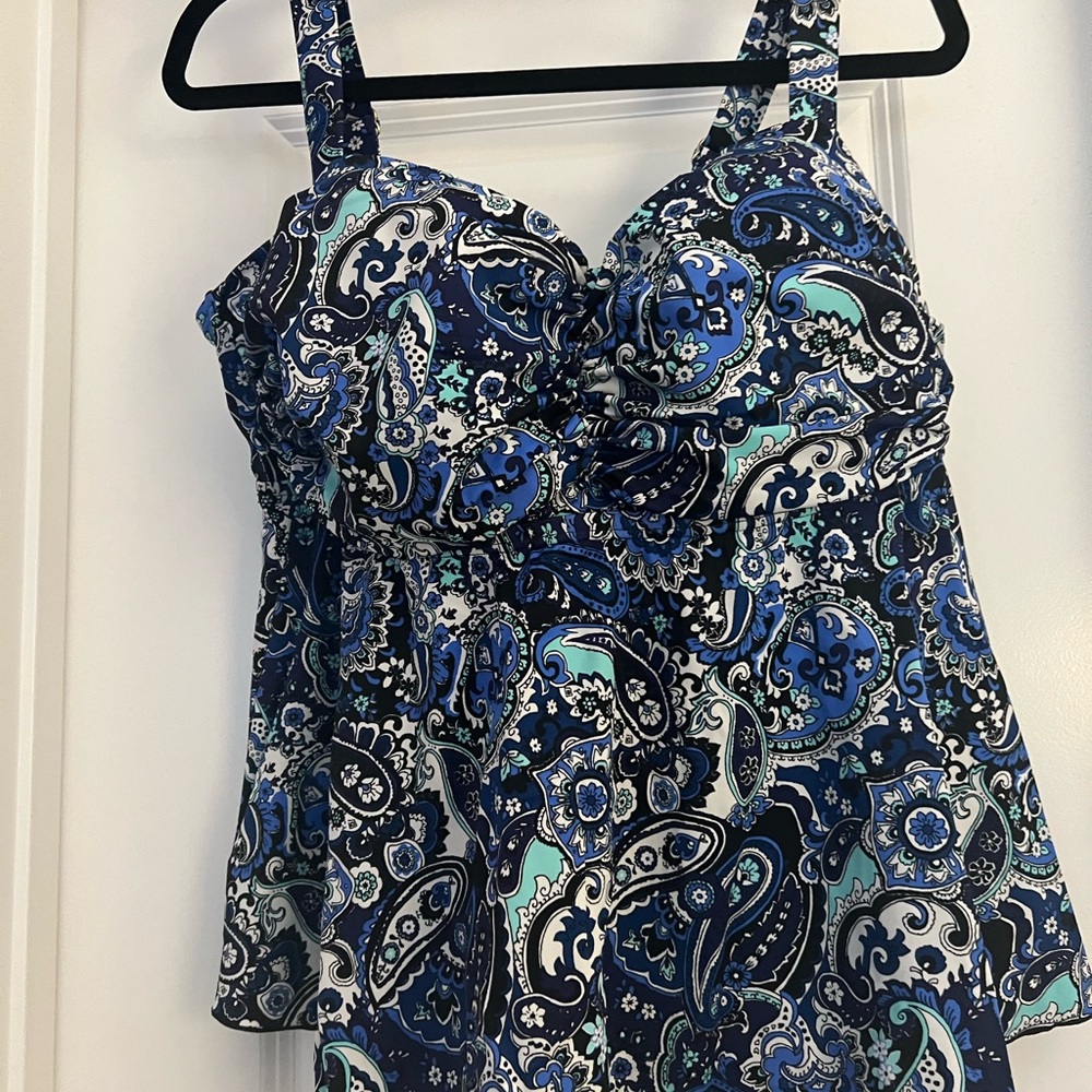 Blue Ruched Bustier Tank Top Swimwear